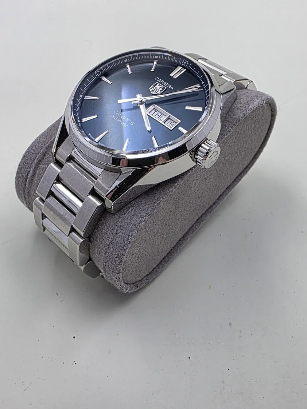 TAG Heuer Carrera Calibre 5 Automatic Men's Day-Date Watch in Blue and Silver